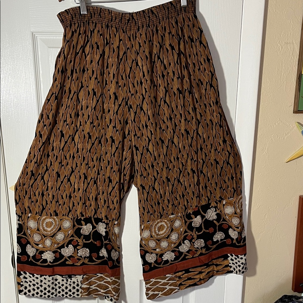 VTG Palazzo pants Ladies Image80’s tropical boho patchwork pockets rayon artsy L